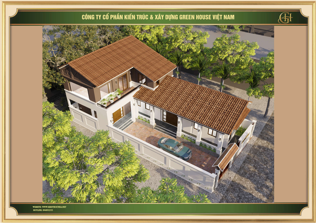 Toàn cảnh công trình thiết kế nhà phố tân cổ điển tại Bắc Giang từ trên cao nhìn xuống