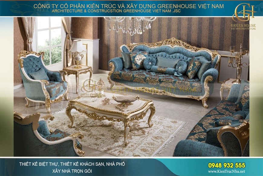 Bộ sofa bọc nhung tân cổ điển