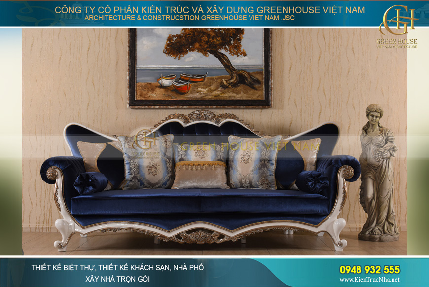 set sofa cổ điển xanh - trắng