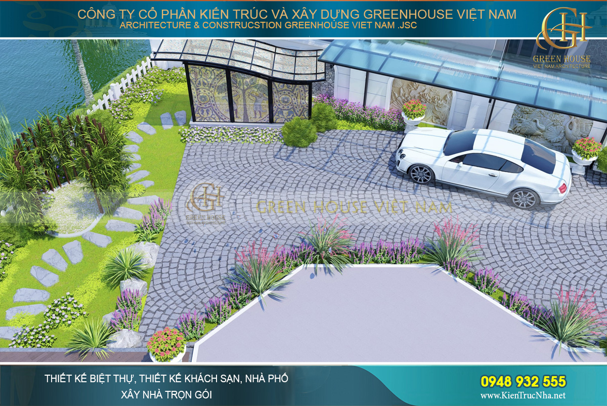 thiết kế sân vườn biệt thự ven sông đẳng cấp