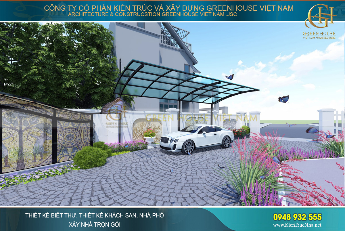 thiết kế sân vườn biệt thự ven sông đẳng cấp