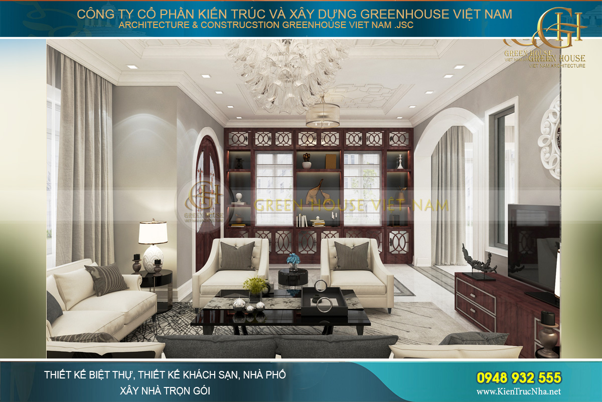Một góc nhìn khác tại phòng khách của biệt thự tân cổ điển tại Hà Nội