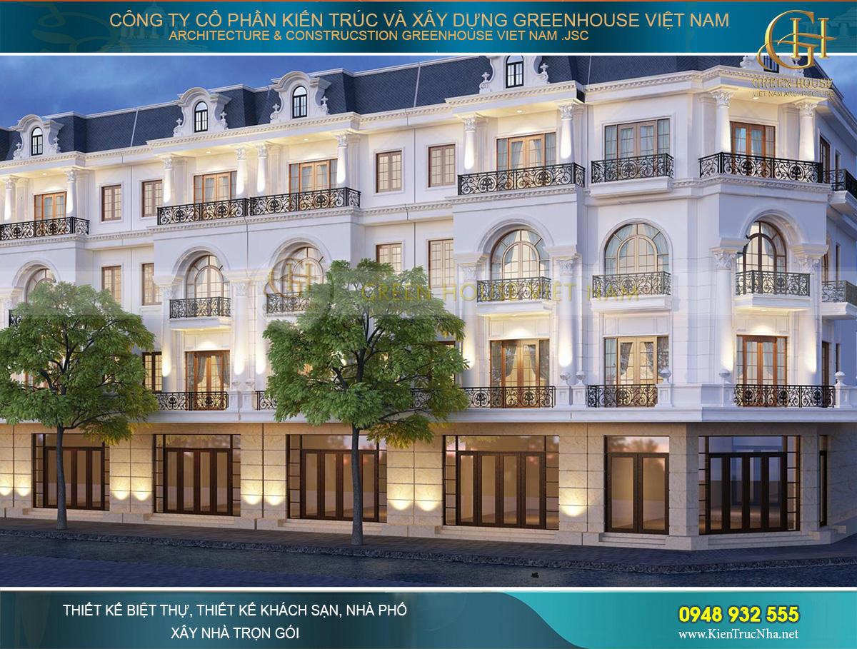 Nhà phố liền kề mặt tiền 9m được thiết kế toàn bộ cửa kính để phục vụ kinh doanh