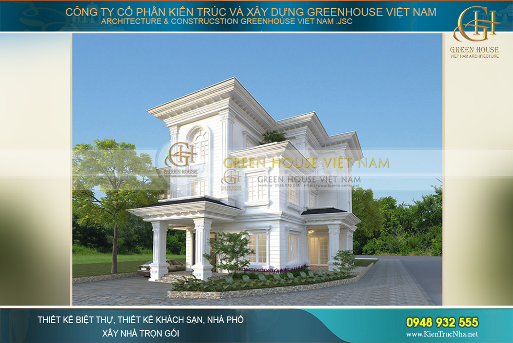 Mẫu thiết kế biệt thự 3 tầng tân cổ điển ven hồ Tây đẹp nổi bật thu hút mọi ánh nhìn