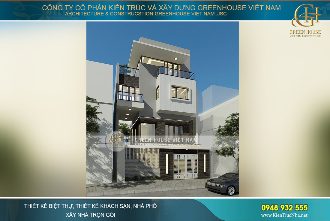 Nhà phố 4 tầng với kiến trúc bề thế và thể hiện được nét đẹp sang trọng, hiện đại