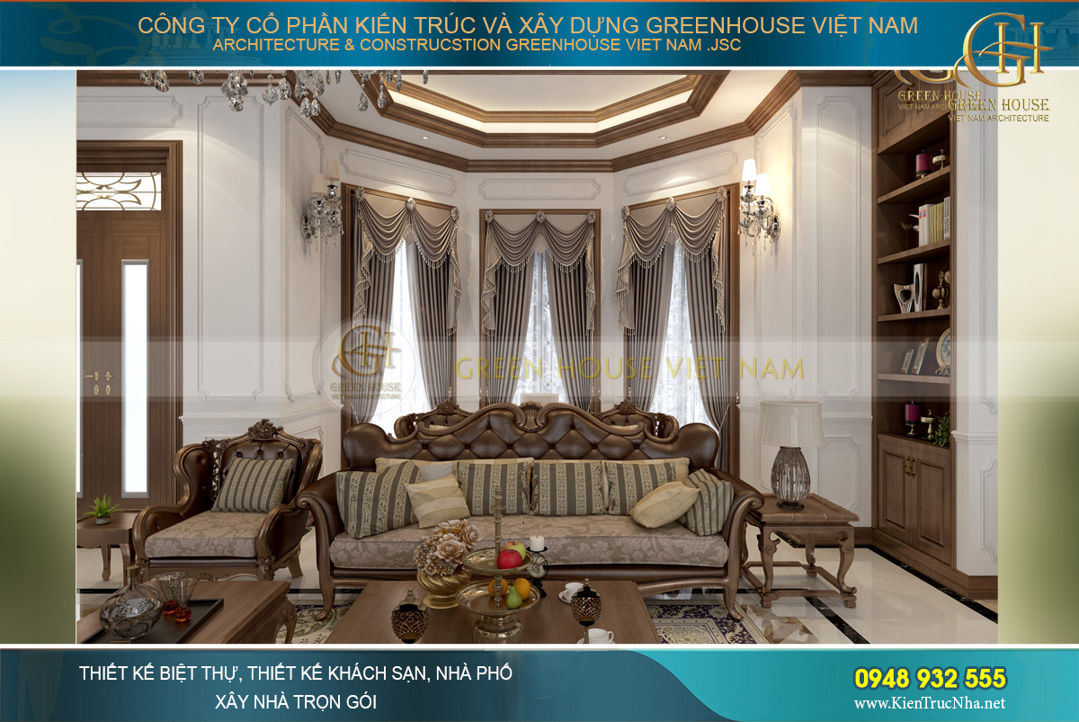 Không gian được tô điểm thêm bởi hệ thống rèm vải cao cấp với kiểu dáng cổ điển sang trọng