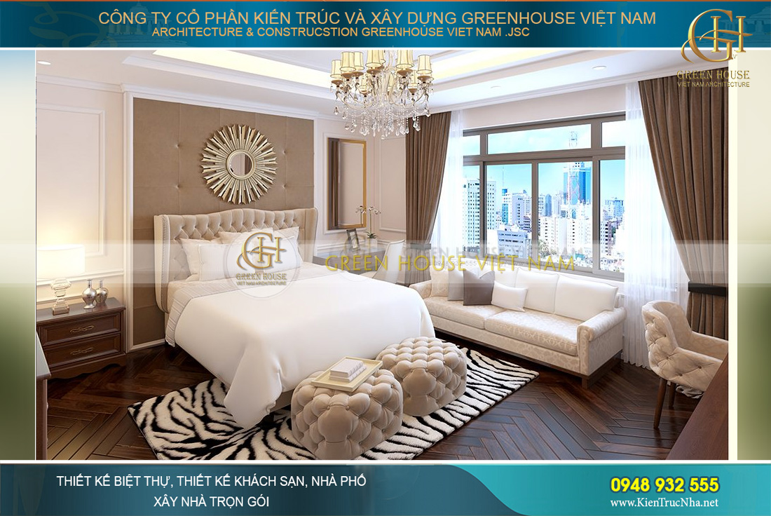 Màu sắc được chung hòa bởi sàn nhà, tủ đồ bằng gỗ nâu tạo sự ấm áp và thư thái