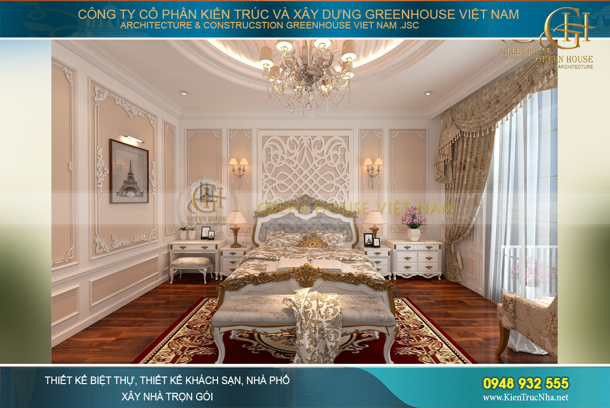 Thiết kế nội thất phòng ngủ master của biệt thự 3 tầng tân cổ điển tại Bắc Giang