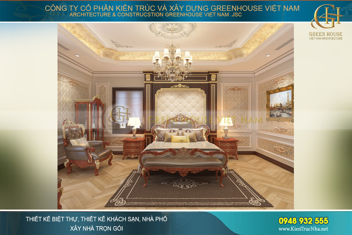 Thiết kế phòng ngủ master với phong cách sa hoa, quyền quý