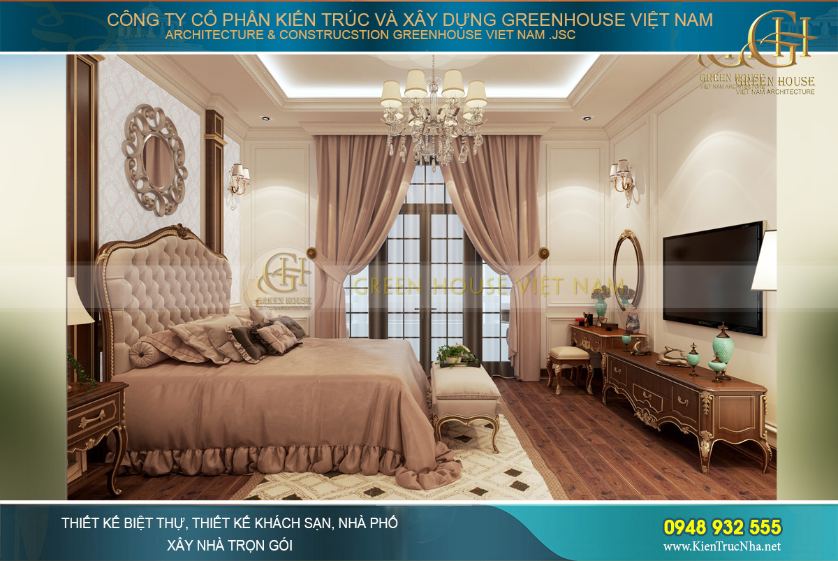 Khung cửa sổ lớn mang ánh sáng ngập tràn căn phòng ngủ