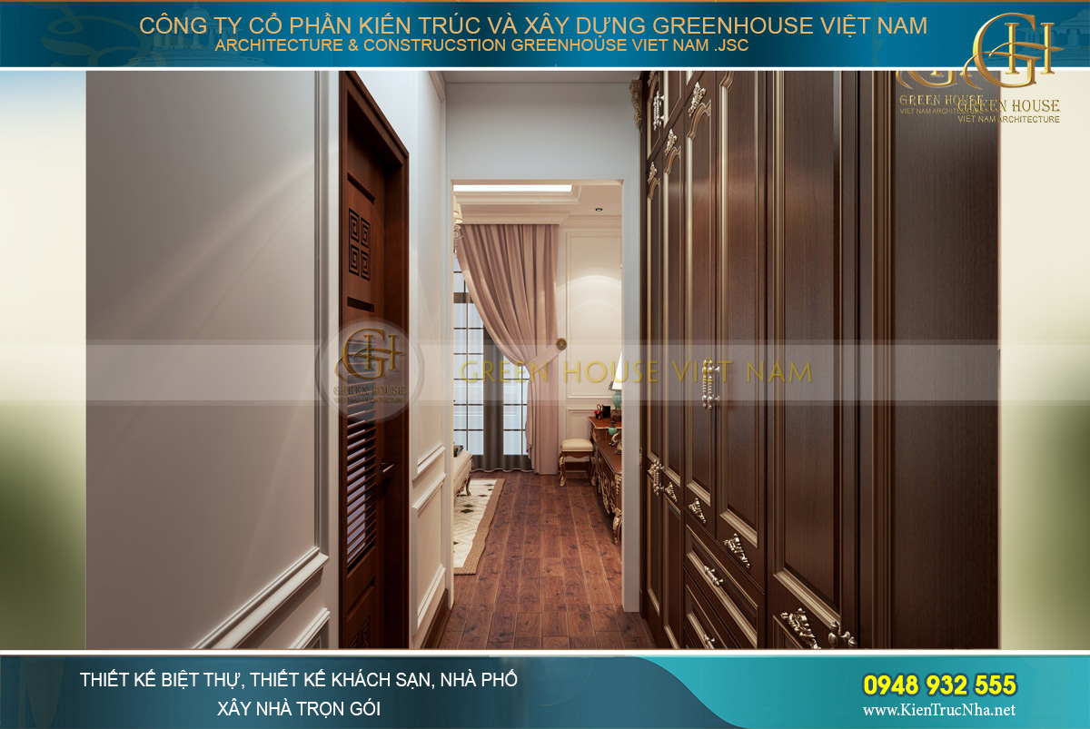 Hướng đi vào phòng thay đồ và phòng vệ sinh riêng của phòng ngủ master