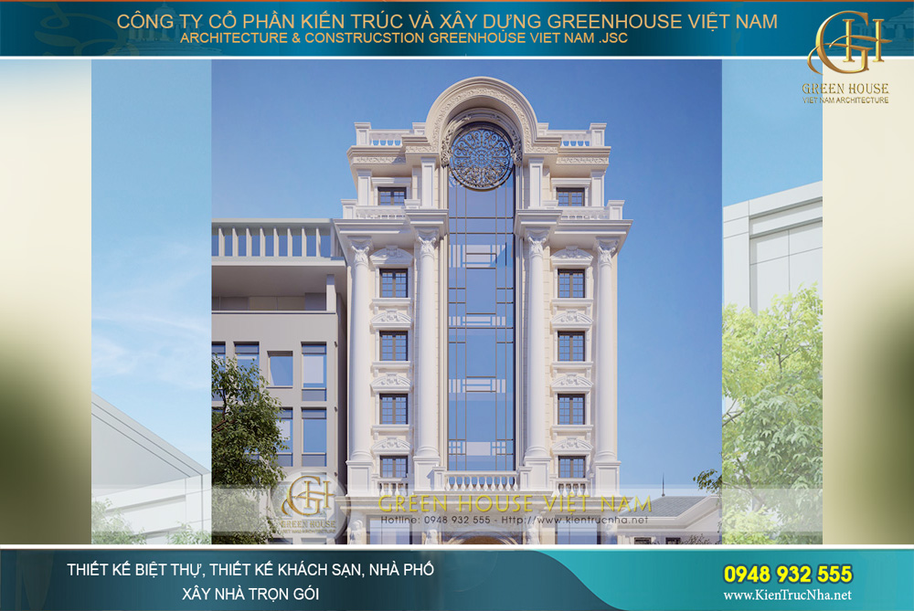 Thiết kế khách sạn tân cổ điển 7 tầng tại Đà Nẵng sở hữu mặt tiền với vách kính xuyên suốt