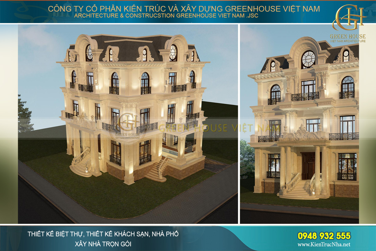 Vẻ đẹp lộng lẫy, rực rỡ của biệt thự khi trời tối