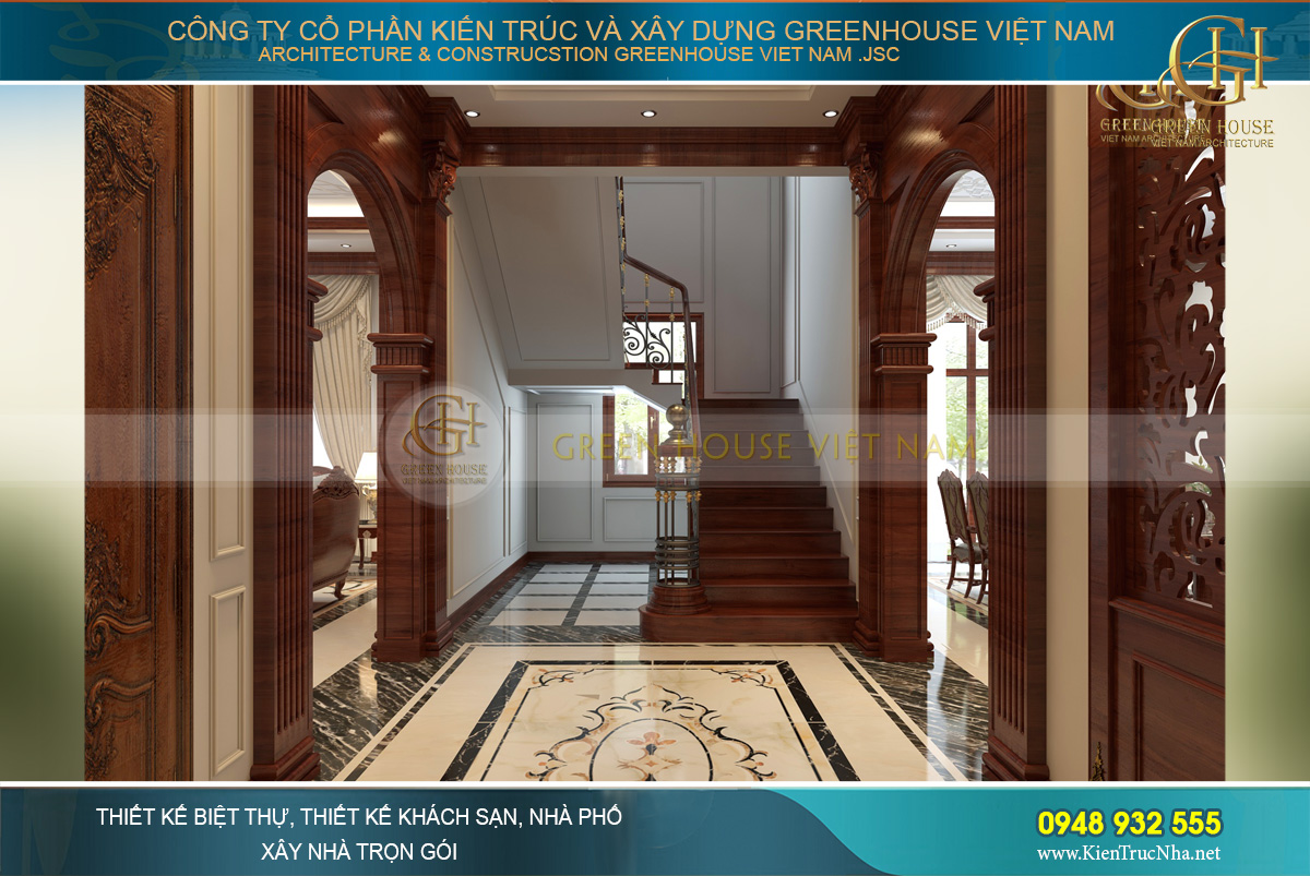 Sảnh thang của biệt thự tân cổ điển tại Bắc Giang