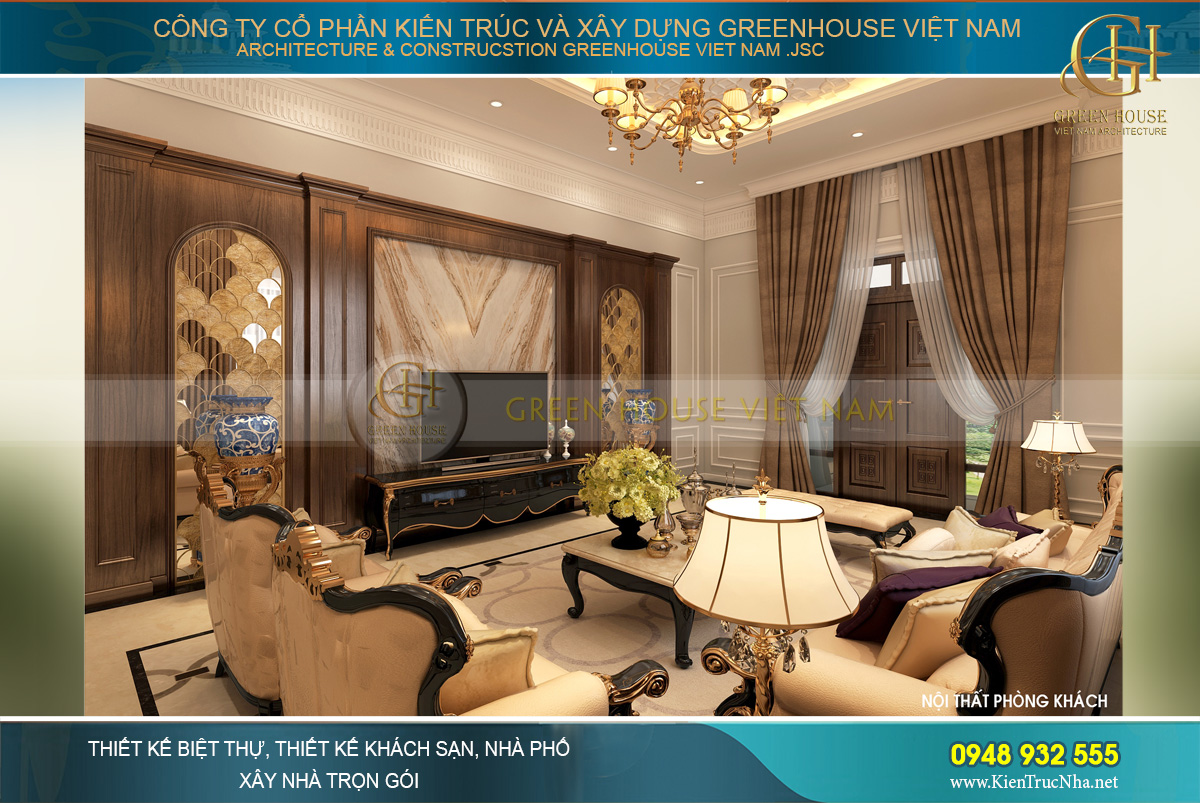 Thiết kế nội thất phòng khách rực rỡ, lộng lẫy