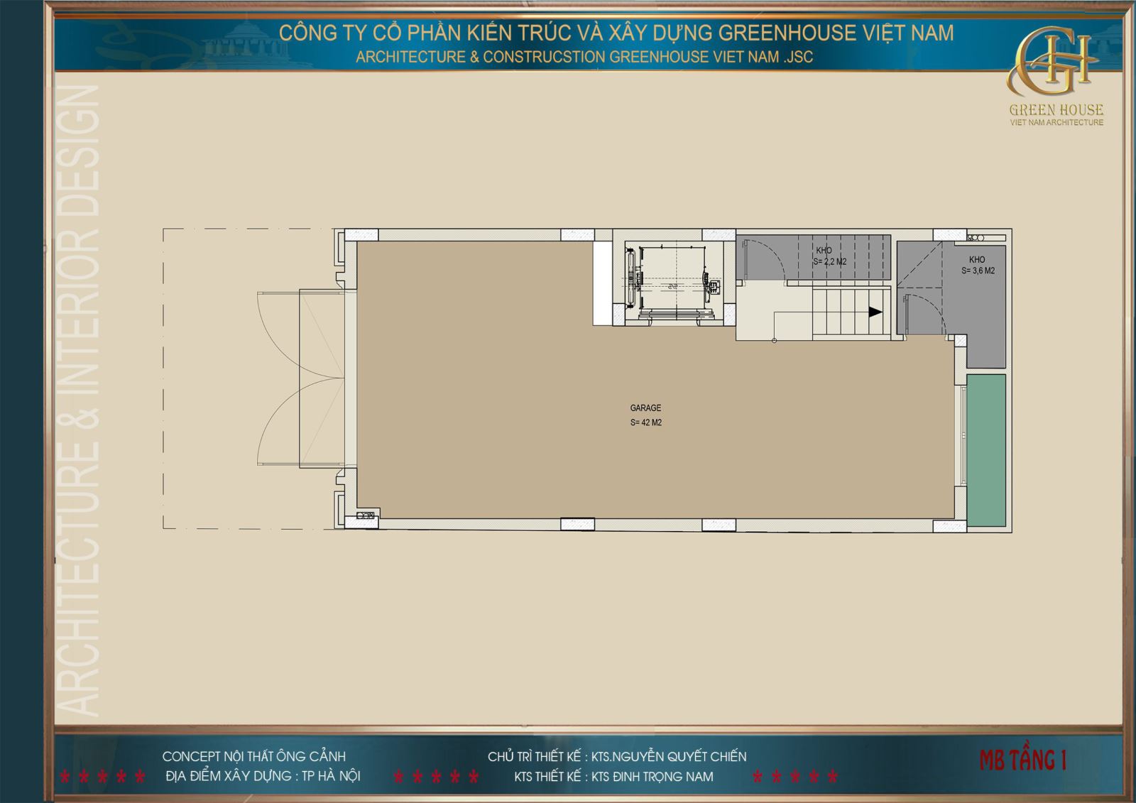 Bản vẽ công năng tầng 1 của biệt thự tân cổ điển 7 tầng