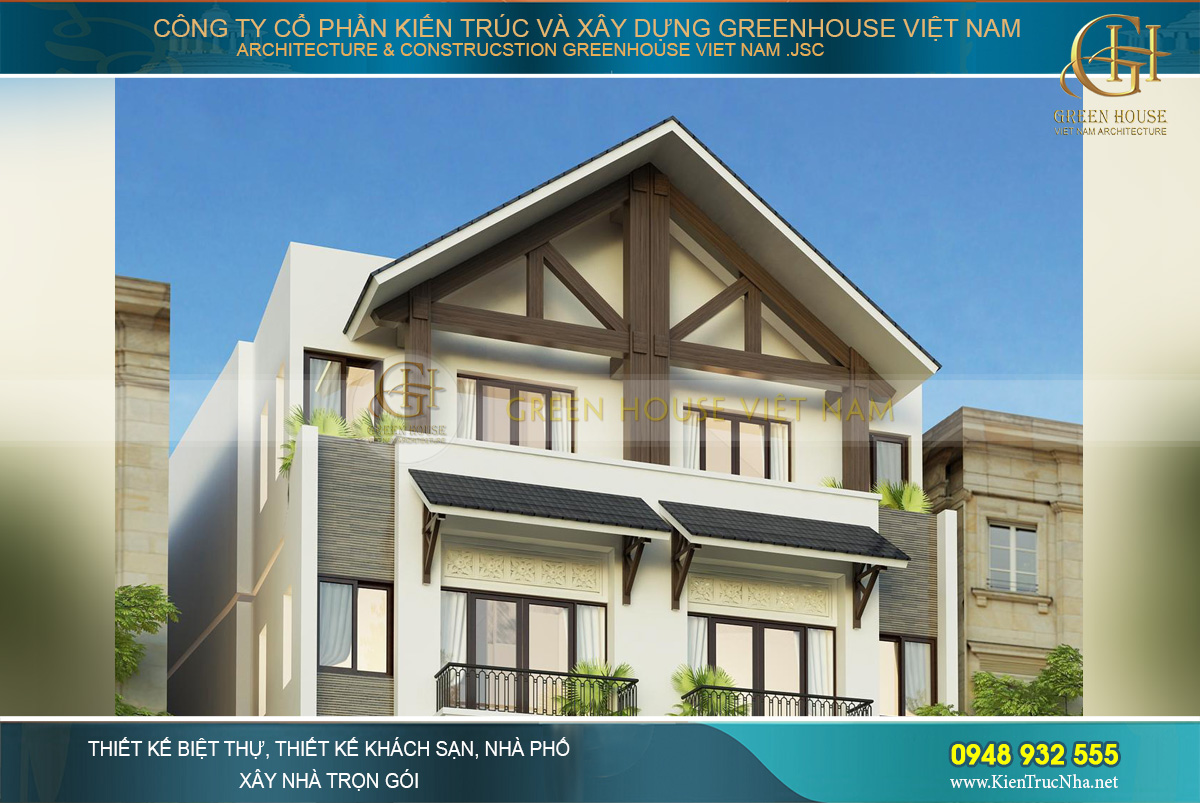 Các tầng trên đều có ban công rộng rãi, kết hợp cả mái che tiện dụng