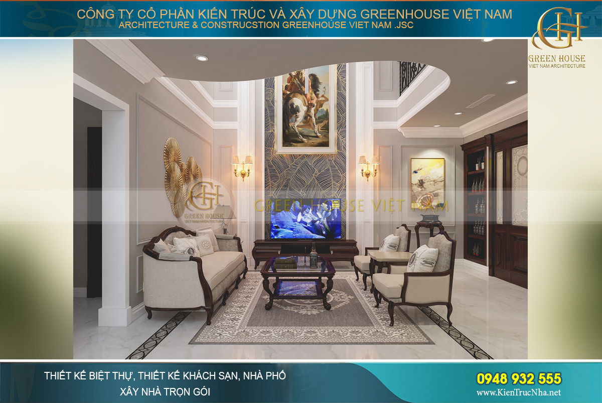 Phòng khách với kiến trúc thông tầng độc đáo