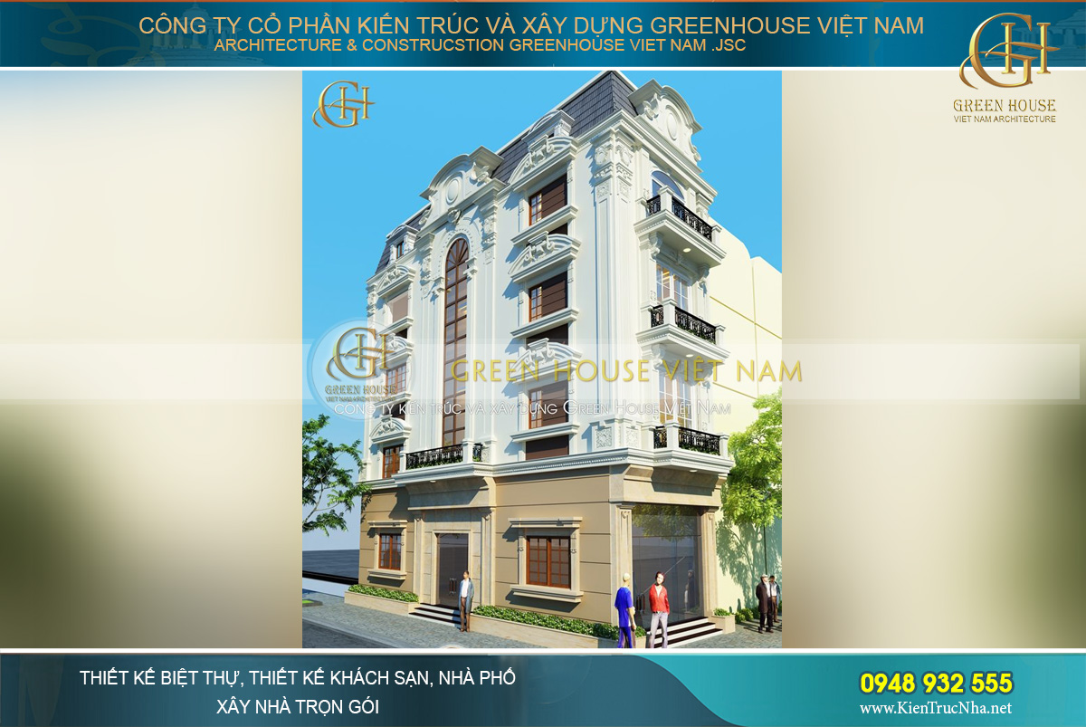 Toàn cảnh kiến trúc mặt tiền sang trọng, bề thế của ngôi nhà phố tân cổ điển