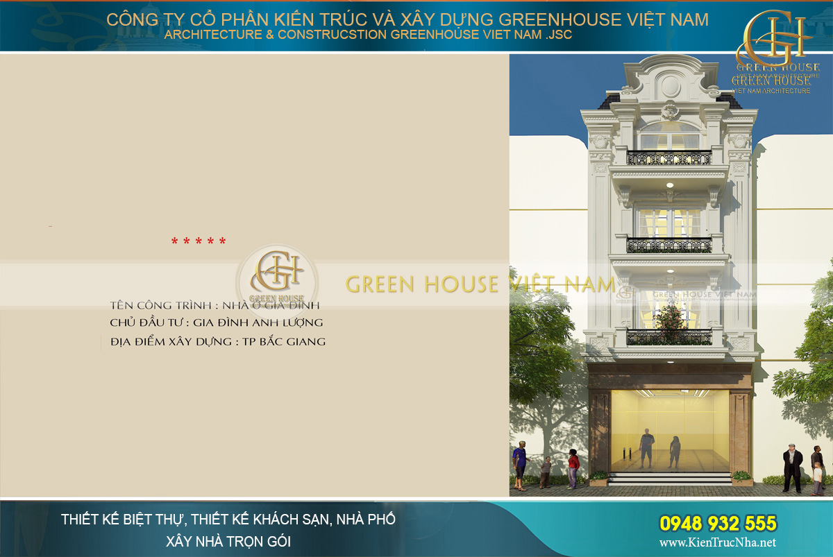 Tổng thể công trình nhà phố cổ điển tại Bắc Giang do Green House Việt Nam thiết kế