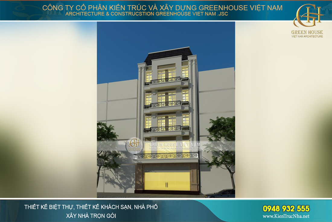 Không gian bề thế cùng kiến trúc tân cổ điển sang trọng của ngôi nhà phố 5 tầng