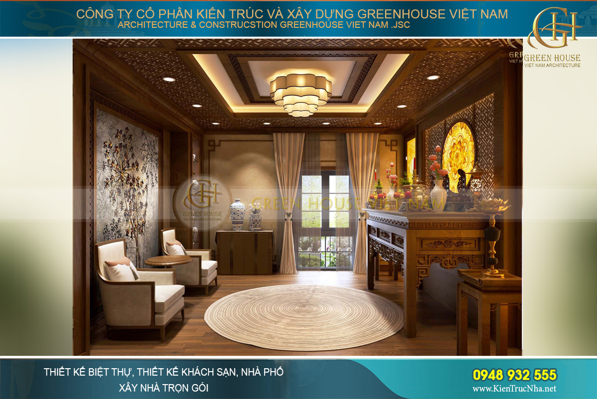 Không gian linh thiêng, trang trọng nhưng không mất đi vẻ đẹp tinh tế, sang trọng