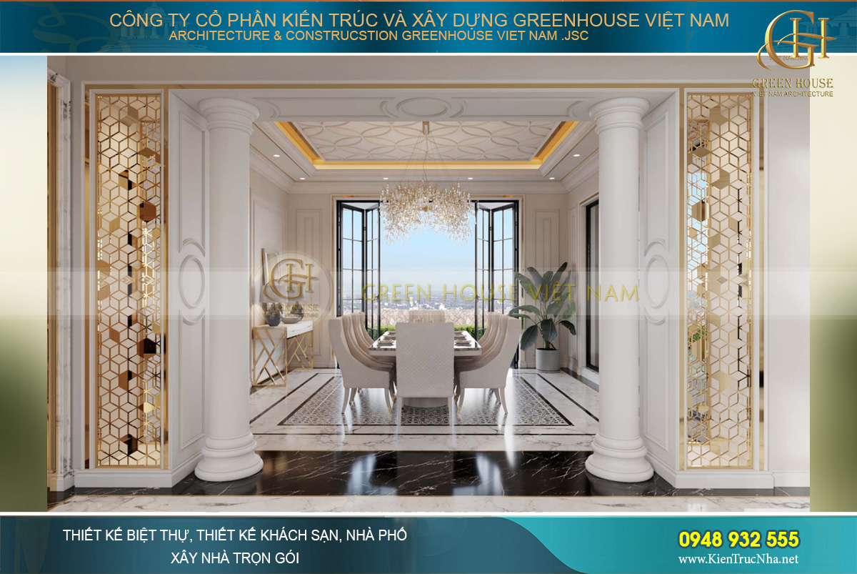 Khu vực phòng ăn được thiết kế với vẻ đẹp hoàng gia cao quý