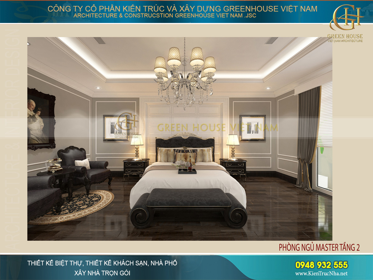 Sự pha trộn đầy khéo léo giữa lối thiết kế cổ điển và việc cách tân hiện đại trong cách sắp xếp, bài trí không gian phòng ngủ master