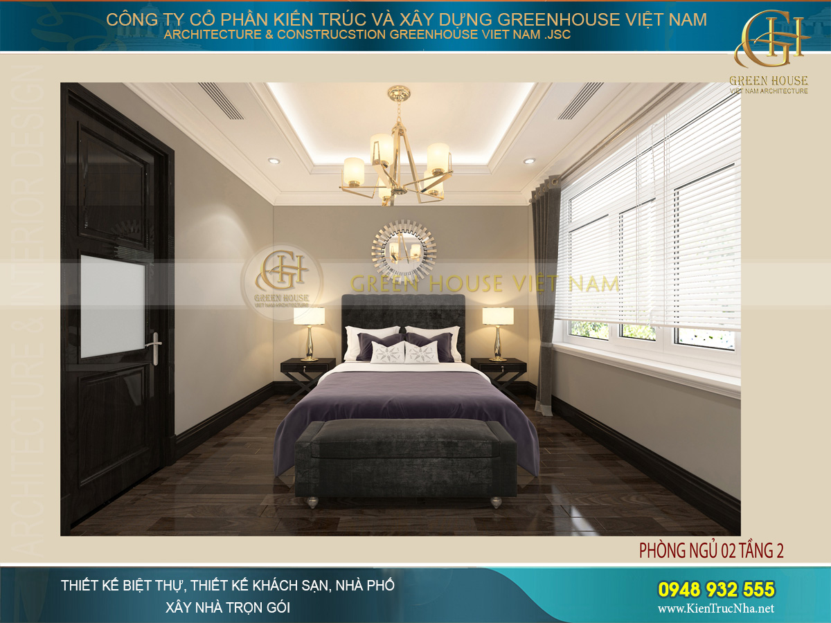 Thiết kế gương trên đầu giường vừa có tác dụng trang trí, vừa tạo được cảm giác về việc mở rộng diện tích phòng