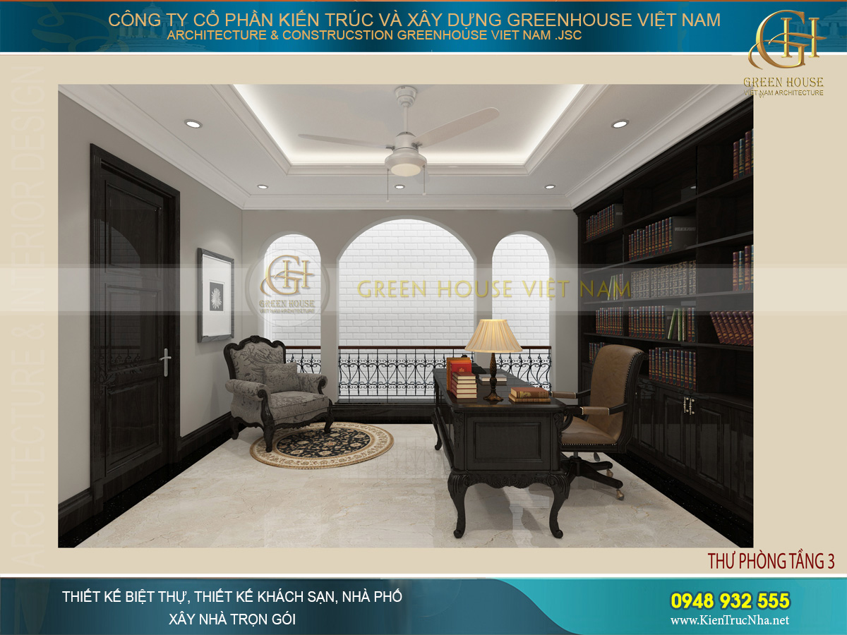 Green House Việt Nam tiếp tục sử dụng đồng bộ nội thất gỗ cho thư phòng