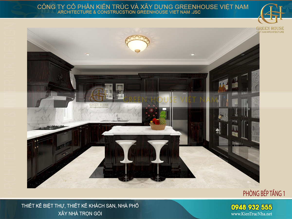 Gam màu nâu rượu cuốn hút mang đến vẻ đẹp lôi cuốn, sang trọng cho khu vực nhà bếp