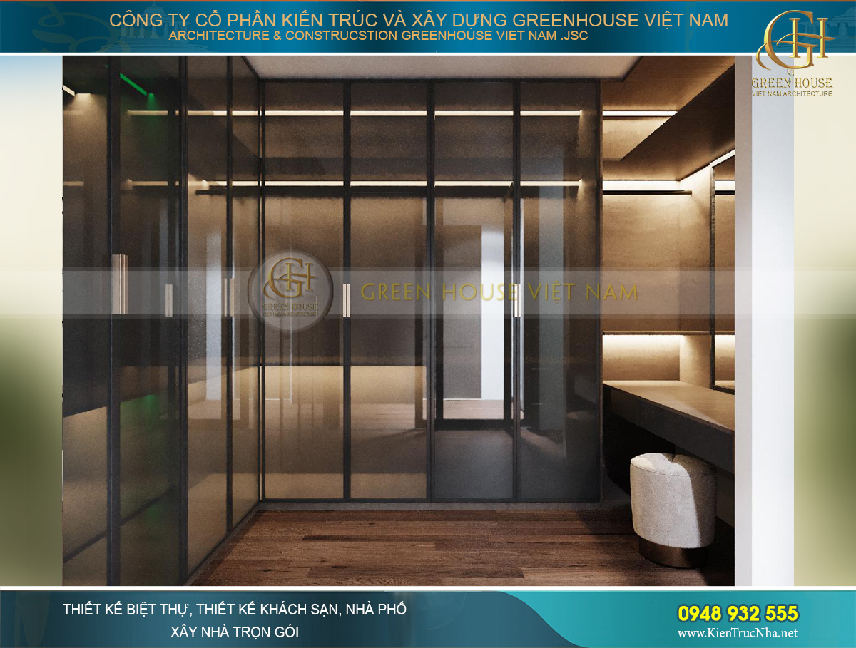 Phòng thời trang với chất liệu kính nhám mờ