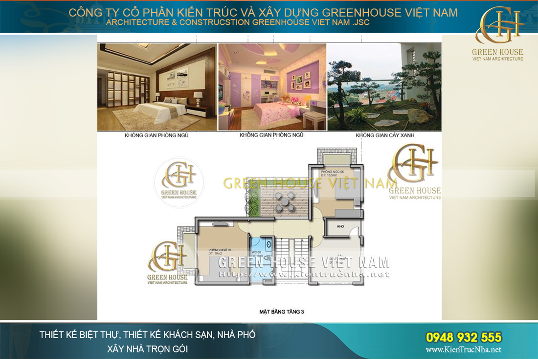 Không gian cây xanh ấn tượng được thiết kế trên mặt bằng tầng 3