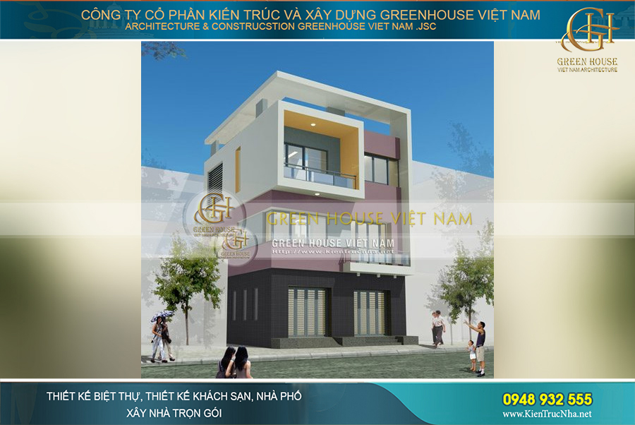 Kiến trúc mặt tiền vuông trẻ trung của ngôi biệt thự 3 tầng tại Bắc Giang