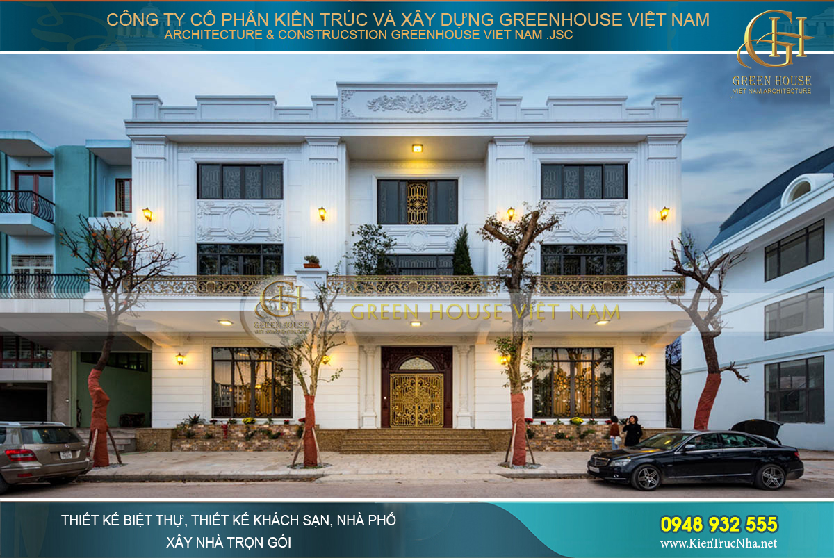 Hình ảnh công trình thực tế của biệt thự tân cổ điển tại Bắc Giang khi thành phố lên đèn