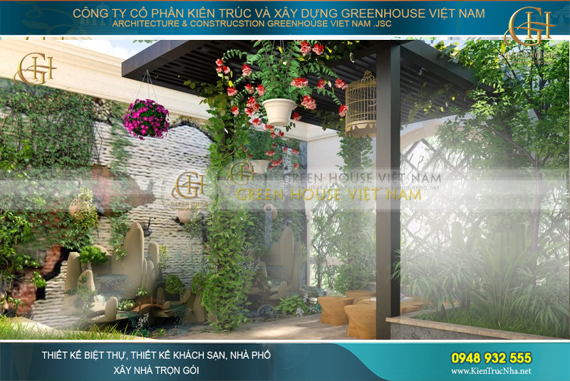 Tiểu cảnh sân vườn với non bộ và hồ nước