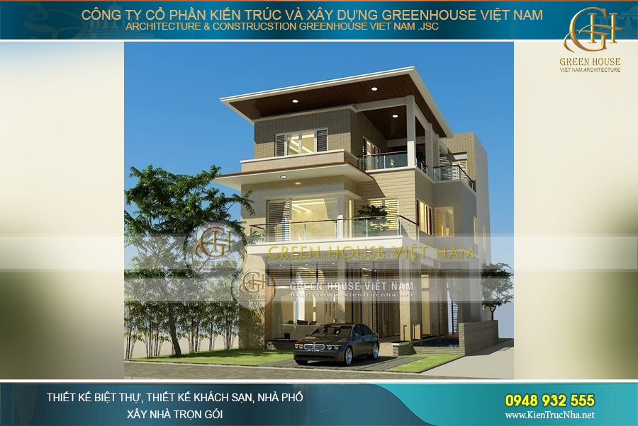 Vàng nhạt là tông màu được lựa chọn làm nền chủ đạo cho không gian mặt tiền của biệt thự