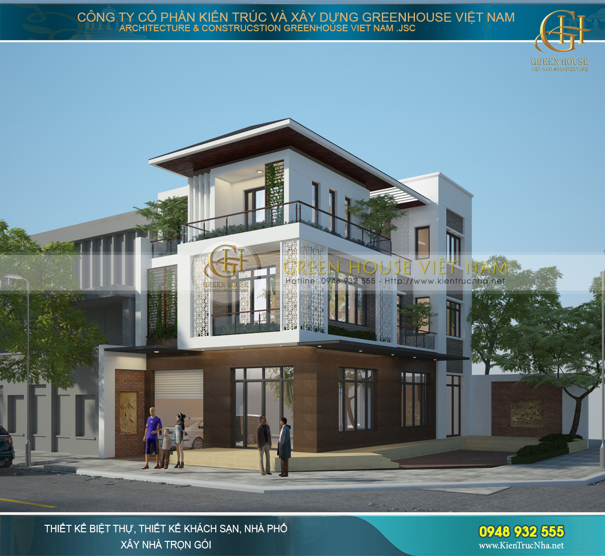 Mặt tiền của biệt thự được trang bị hệ thống cửa kính cường lực lớn mang lại sự thoáng đạt, đồng thời có các góc nhìn tốt cho mọi không gian