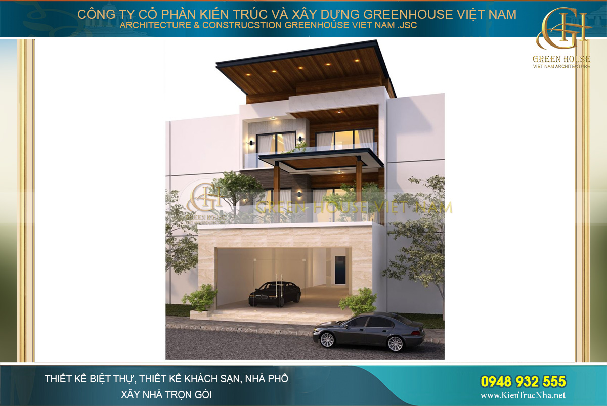 Lợi thế mặt tiền rộng đã giúp các KTS phô diễn được hết vẻ đẹp kiến trúc hoàn mỹ của biệt thự 3 tầng