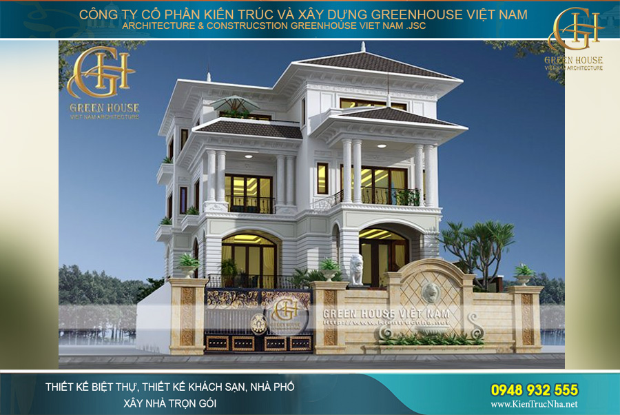 Dù được xây không quá cao trong một nền diện tích nhỏ nhưng căn biệt thự vẫn không mất đi vẻ bề thế đáng có