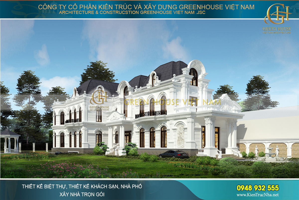 Thiết kế biệt thự kiểu Pháp với những đường nét chi tiết hoa văn đòi hỏi độ tinh xảo cao