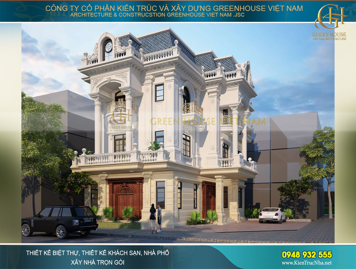 Thiết kế biệt thự tân cổ điển sử dụng tone màu chủ đạo là sắc trắng quen thuộc