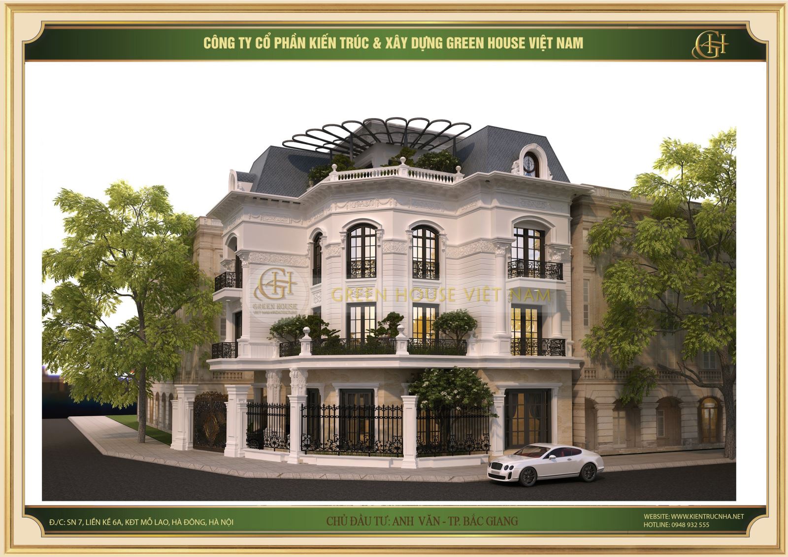 Thiết kế biệt thự 3 tầng tân cổ điển sang trọng, đẳng cấp - Green House Việt Nam