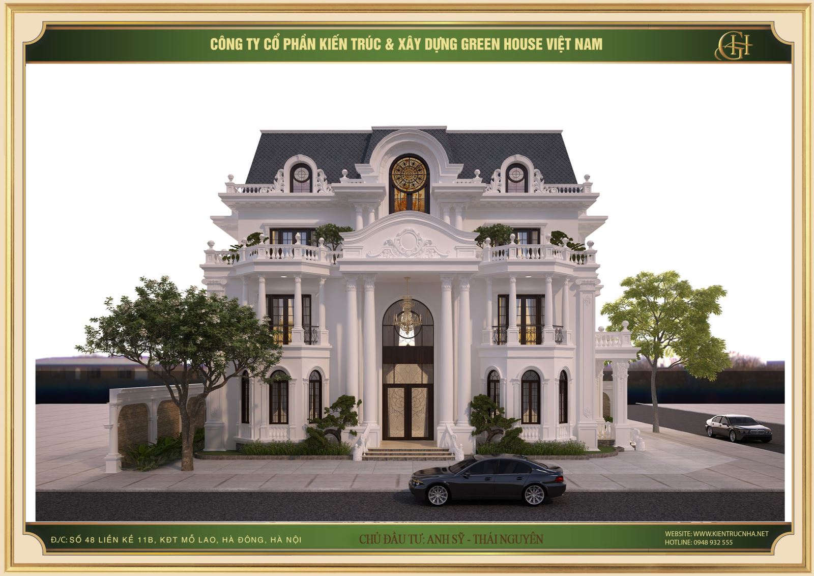 Mẫu biệt thự 3 tầng tân cổ điển đẹp đẳng cấp tại Thái Nguyên