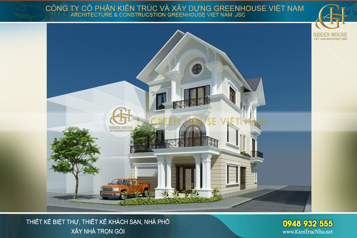 Hệ mái Thái màu xám đậm góp phần làm nên vẻ đẹp hoàn mỹ của công trình biệt thự