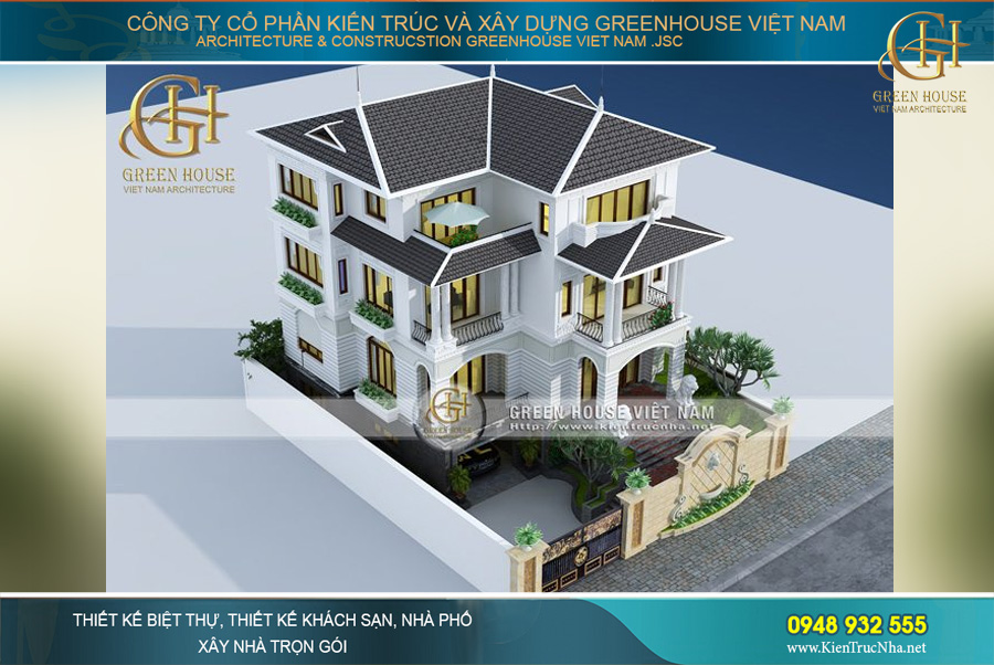 Phối cảnh biệt thự nhìn từ trên cao với dáng vẻ thanh thoát, cốt cách quý tộc sang trọng