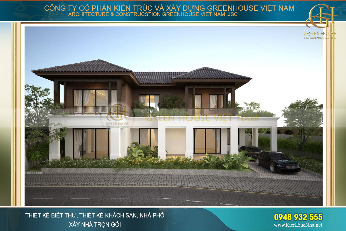 Thiết kế căn biệt thự 2 tầng hiện đại thông thoáng với hệ thống cửa kính lớn