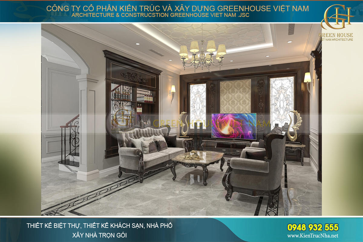 Toàn cảnh không gian phòng khách rộng 29m2