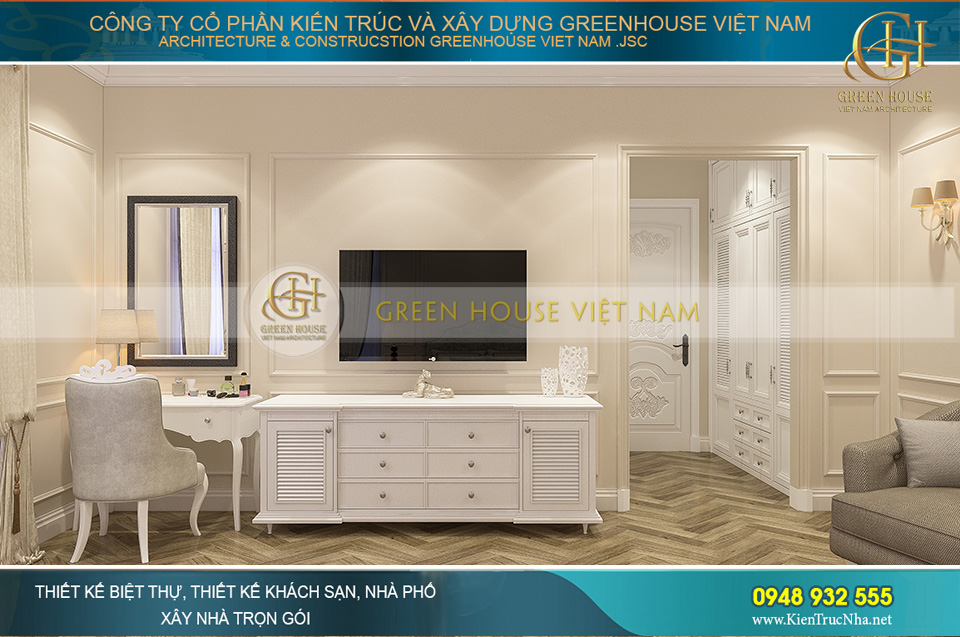 Thiết kế nội thất phòng ngủ master được hiện lên với vẻ đẹp lộng lẫy, choáng ngợp