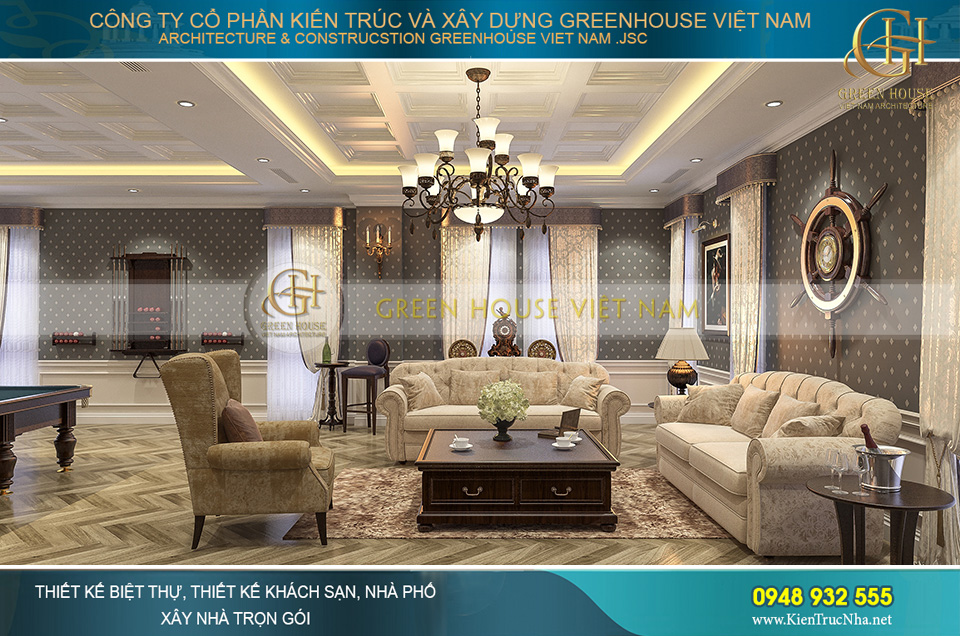 Khu vực phòng giải trí tại tầng 3,5 của biệt thự với thiết kế tự do, phóng khoáng và mới lạ